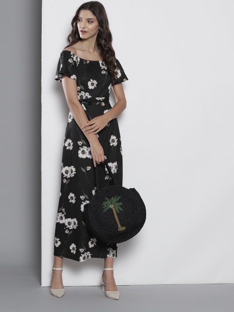 

DOROTHY PERKINS Women Black & Off-White Floral Print Maxi Dress