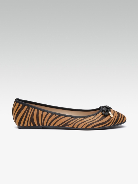 

DOROTHY PERKINS Women Mustard Brown & Black Tiger Print Wide Fit Ballerinas