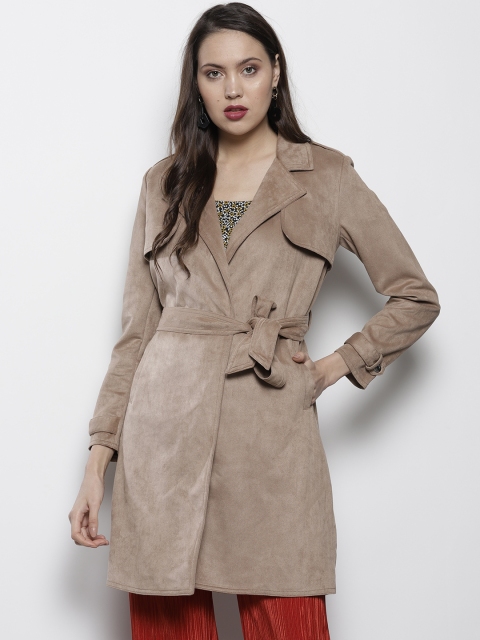 

DOROTHY PERKINS Women Beige Suede Finish Solid Front Open Coat