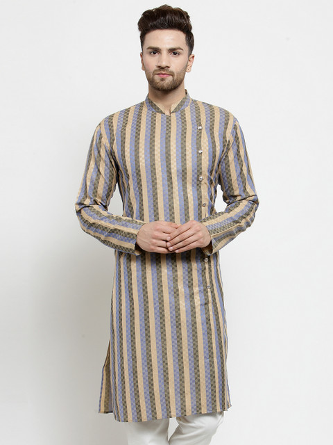 

Jompers Men Blue & Beige Woven Design Straight Kurta