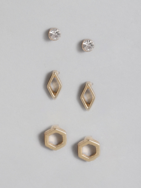 

Accessorize Women Set of 3 Gold-Toned Geometric Studs