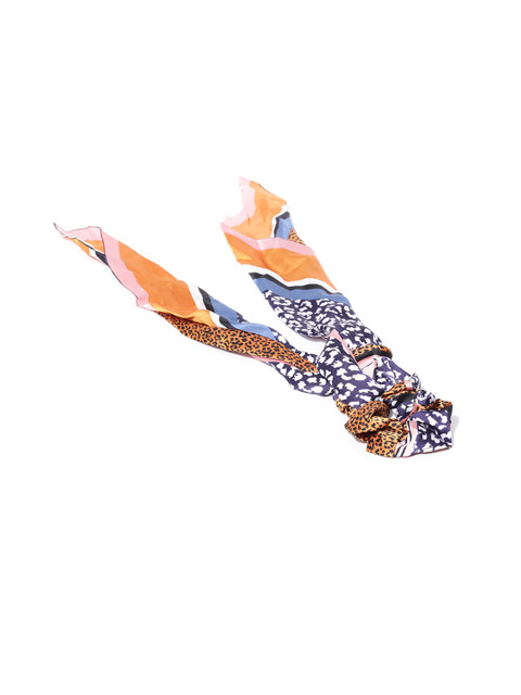 

Accessorize Navy & Orange Leopard Print Ponytail Holder with Scarf, Navy blue