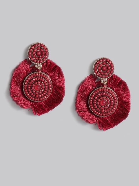 

Accessorize Maroon Beaded Fringed Circular Drop Earrings