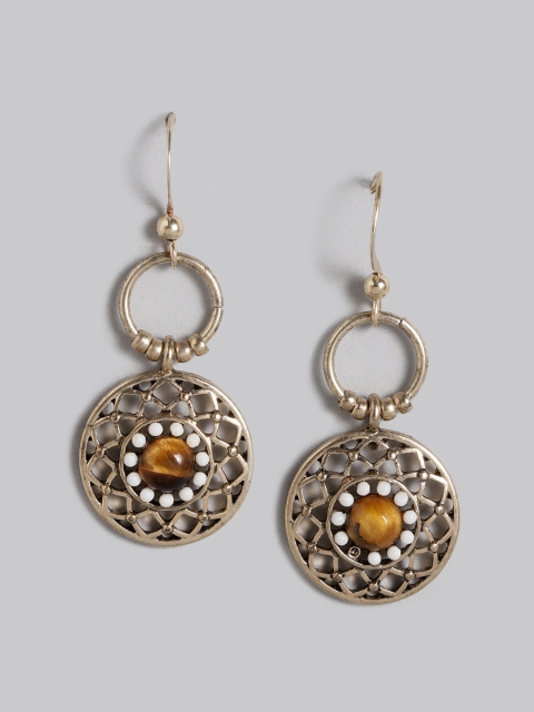 

Accessorize Antique Gold-Toned & Brown Beaded Circular Drop Earrings