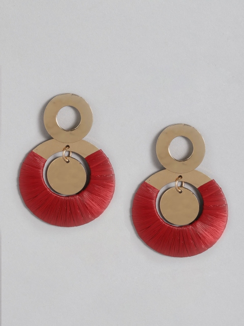 

Accessorize Maroon & Gold-Toned Circular Drop Earrings
