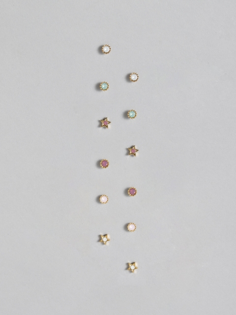 

Accessorize Set of 6 Gold-Plated Studs with Swarovski Crystals, Multi