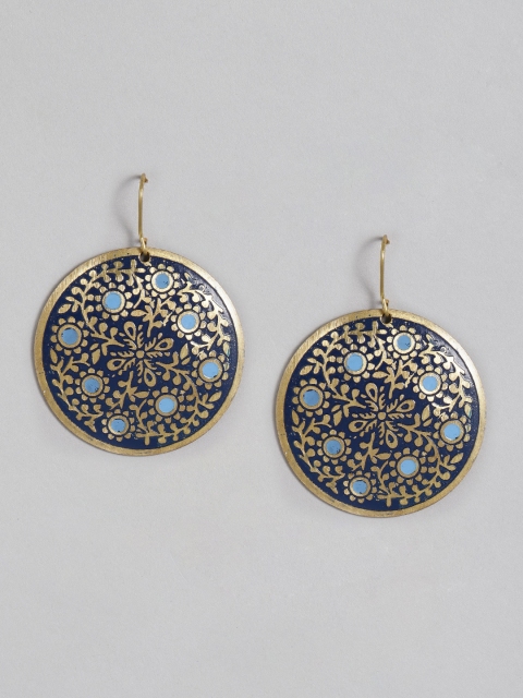 

Accessorize Blue & Gold-Toned Enamelled Circular Drop Earrings