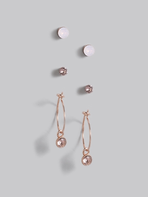 

Accessorize Set of 3 Rose Gold-Plated Swarovski Crystal Studded Earrings