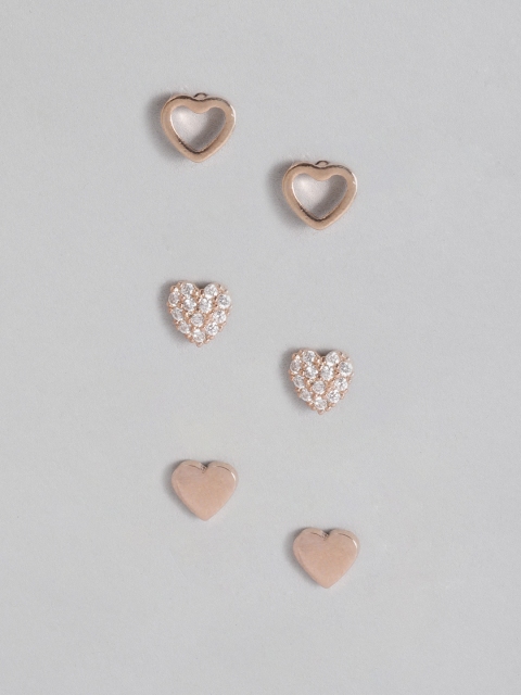 

Accessorize Set of 3 Rose-Gold Plated Heart Shaped CZ-Studs