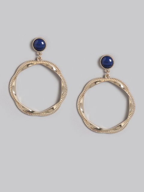 

Accessorize Gold-Toned & Navy Stone-Studded Circular Drop Earrings