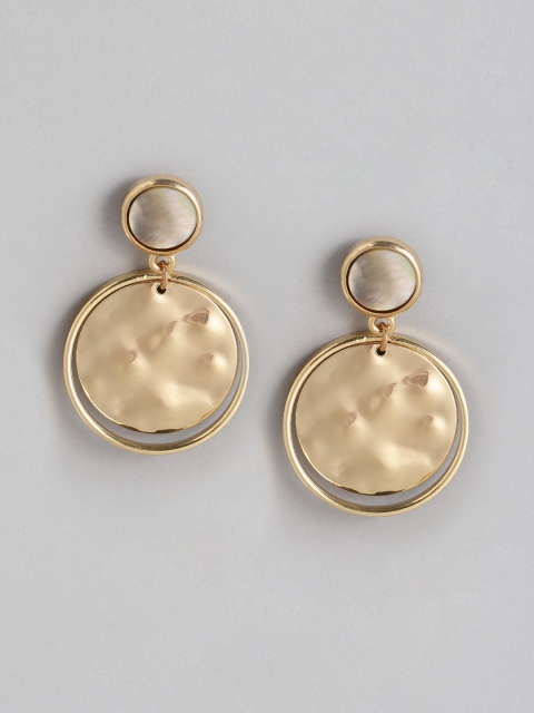 

Accessorize Gold-Toned & Grey Stone Studded Circular Drop Earrings
