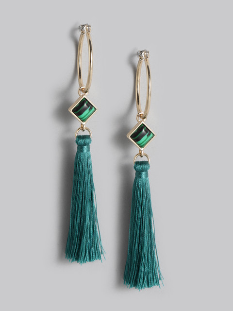 

Accessorize Green & Gold-Toned Beaded Tasselled Contemporary Hoop Earrings