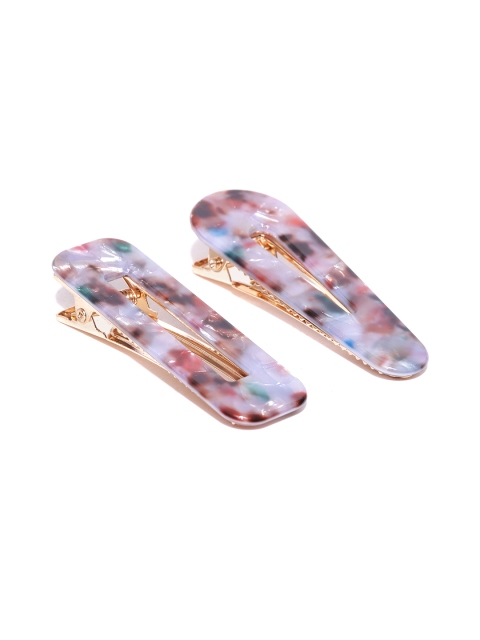 

Accessorize Women Set of 2 Off-White & Pink Printed Alligator Hair Clips