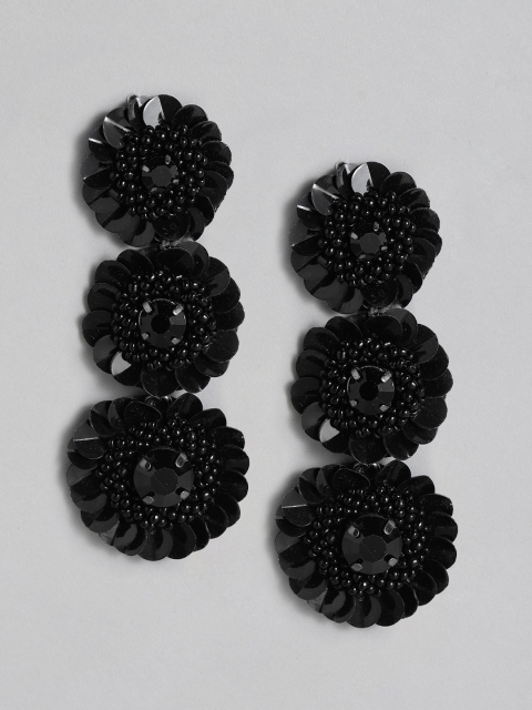 

Accessorize Black Sequinned & Beaded Floral Drop Earrings