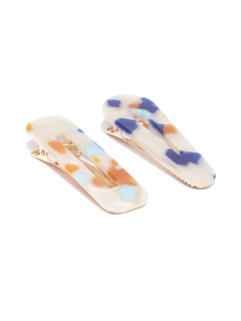 

Accessorize Set of 2 Off-White & Blue Printed Alligator Hair Clips