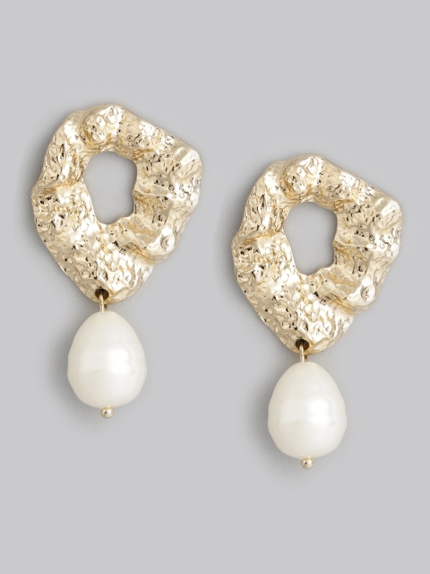 

Accessorize Gold-Toned & White Beaded Contemporary Drop Earrings