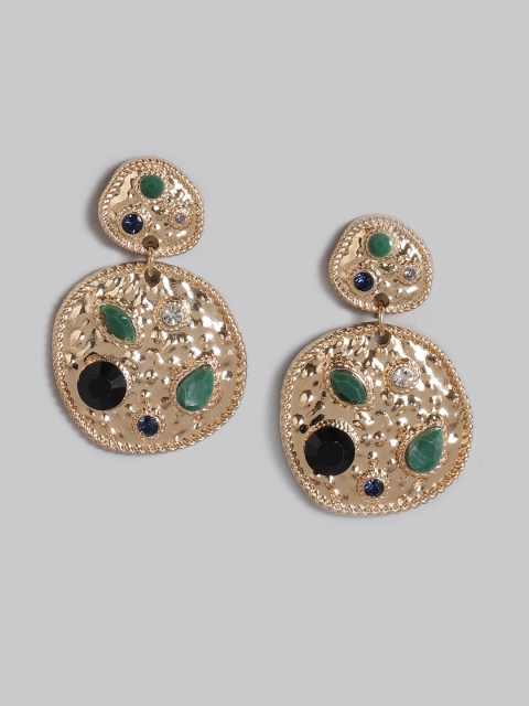 

Accessorize Gold-Toned & Green Stone-Studded Geometric Drop Earrings