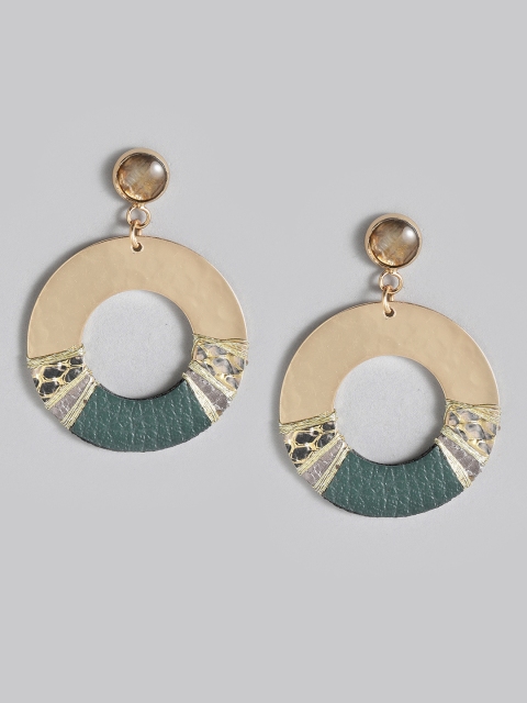 

Accessorize Green & Gold-Toned Stone Studded Circular Drop Earrings