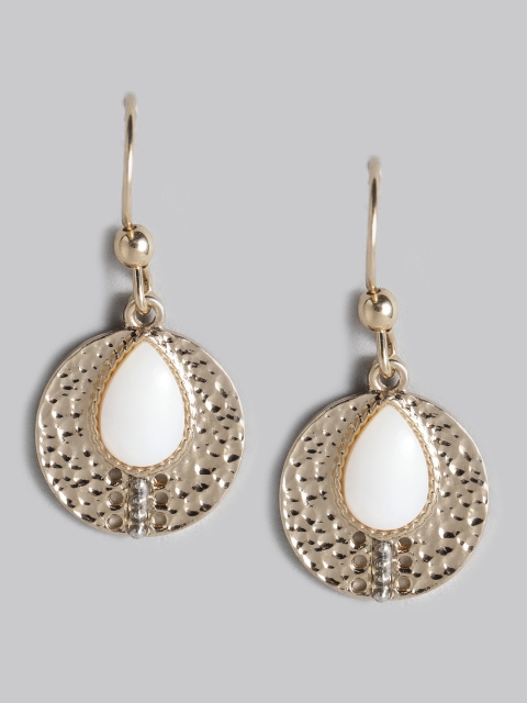 

Accessorize Gold-Toned & White Stone-Studded Circular Drop Earrings