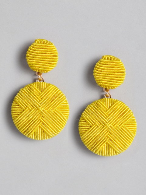 

Accessorize Yellow Textured Circular Drop Earrings