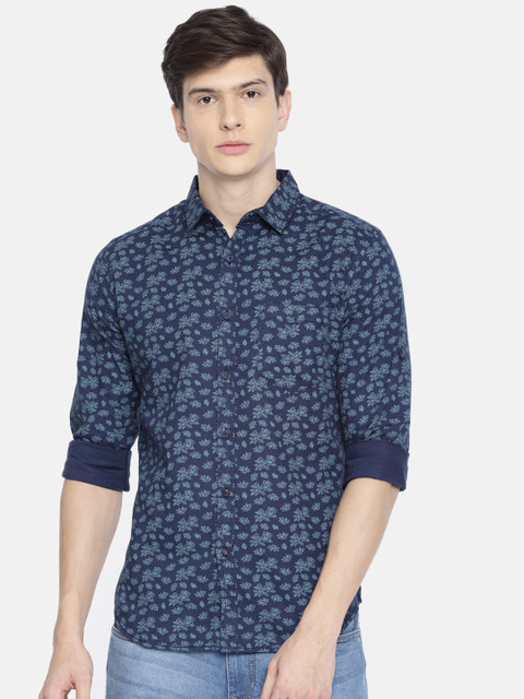 

Ecko Unltd Men Navy Blue & Sea Green Slim Fit Printed Casual Shirt