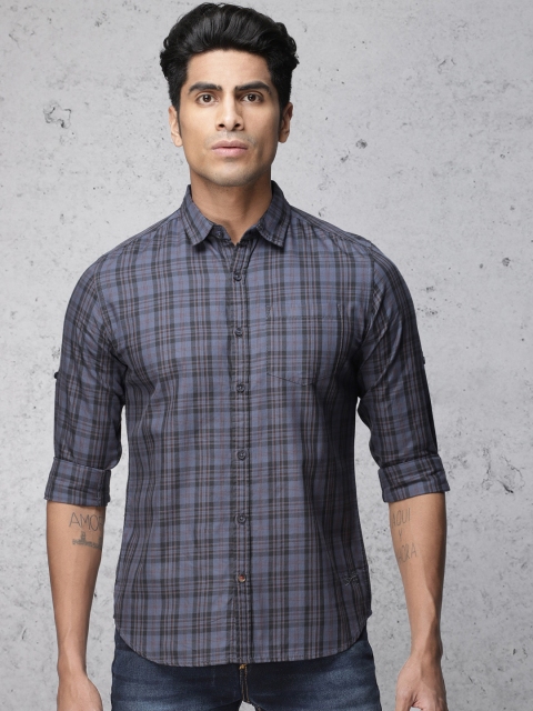 

Ecko Unltd Men Blue & Olive Green Regular Fit Checked Casual Shirt