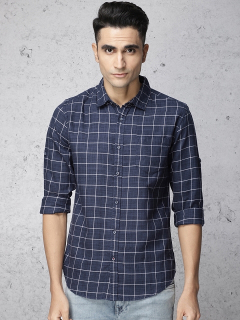 

Ecko Unltd Men Navy Blue & White Regular Fit Checked Casual Shirt