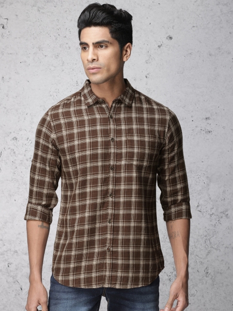 

Ecko Unltd Men Brown & Beige Slim Fit Checked Casual Shirt