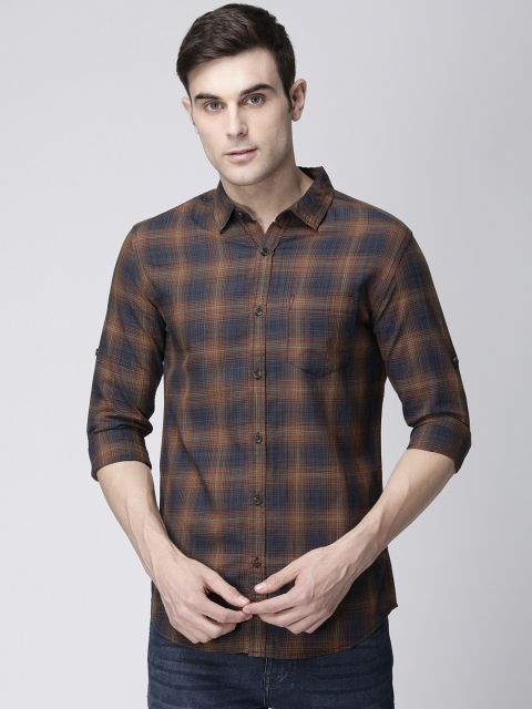 

Ecko Unltd Men Navy Blue & Brown Regular Fit Checked Casual Shirt