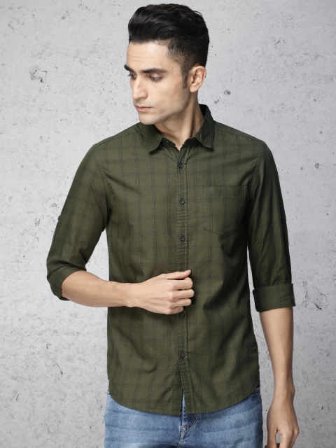 

Ecko Unltd Men Olive Green & Black Slim Fit Checked Casual Shirt