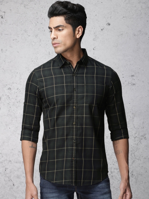 

Ecko Unltd Men Black & Khaki Brown Slim Fit Checked Casual Shirt