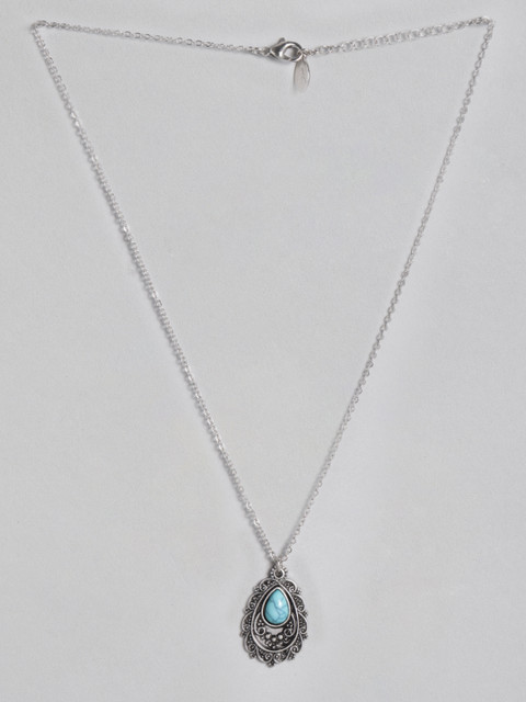 

Accessorize Oxidised Silver-Toned & Turquoise Blue Stone-Studded Necklace