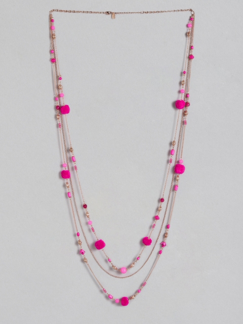 

Accessorize Pink & Gold-Toned Pom-Pom Beaded Layered Necklace
