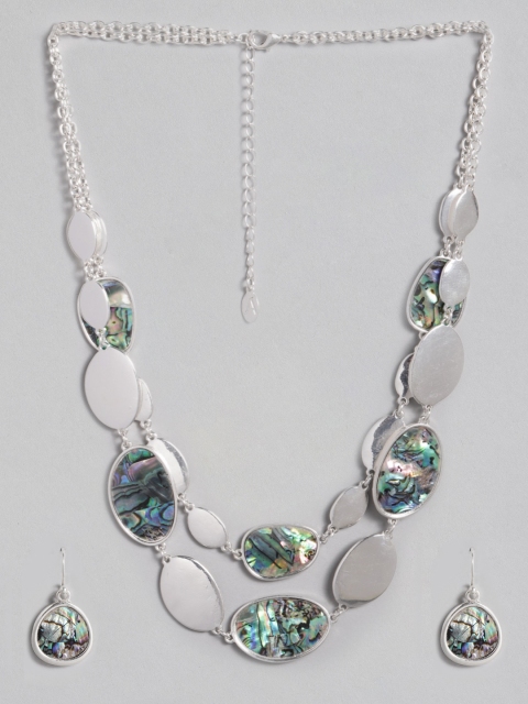 

Accessorize Silver-Toned & Green Jewellery Set with Real Shells