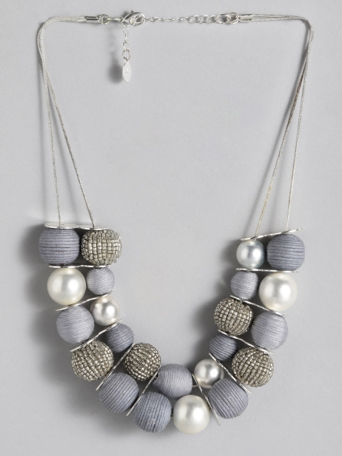 

Accessorize Women Grey & Silver-Toned Beaded Layered Necklace