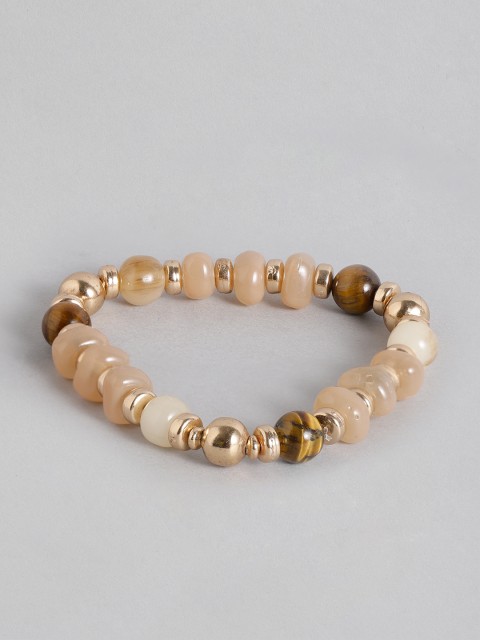 

Accessorize Beige & Gold-Toned Beaded Elasticated Bracelet