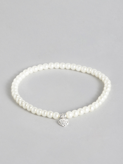 

Accessorize White 925 Sterling Silver Beaded & Stone-Studded Elasticated Bracelet