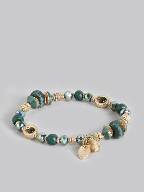 

Accessorize Green & Gold-Toned Beaded Charm Bracelet