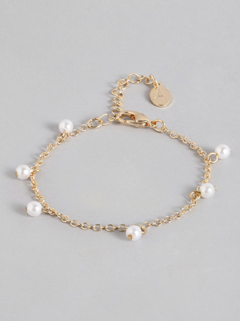 

Accessorize Gold-Toned & Off-White Beaded Charm Bracelet
