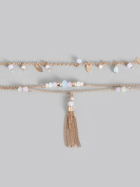 

Accessorize Set of 2 Blue & Gold-Toned Beaded Anklets