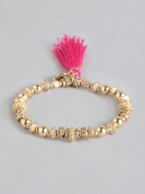 

Accessorize Gold-Toned & Pink Beaded & Stone-Studded Tasselled Elasticated Bracelet