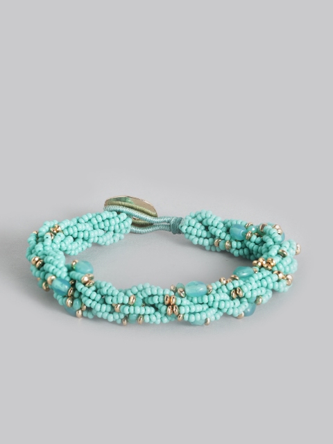 

Accessorize Turquoise Blue & Gold-Toned Beaded Twisted Multistranded Bracelet