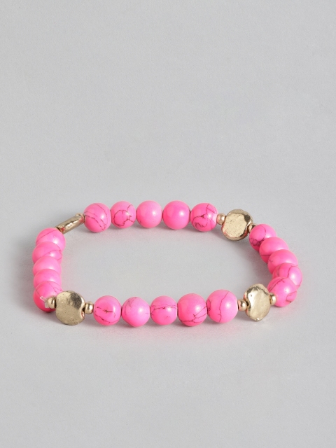 

Accessorize Pink & Gold-Toned Beaded Elasticated Bracelet