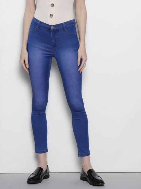 

DOROTHY PERKINS Women Blue Super Skinny Fit Mid-Rise Clean Look Stretchable Cropped Jeans