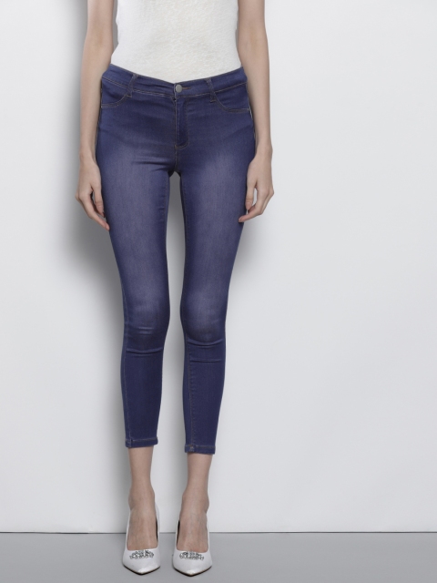 

DOROTHY PERKINS Women Blue Super Skinny Fit Mid-Rise Clean Look Cropped Stretchable Jeans