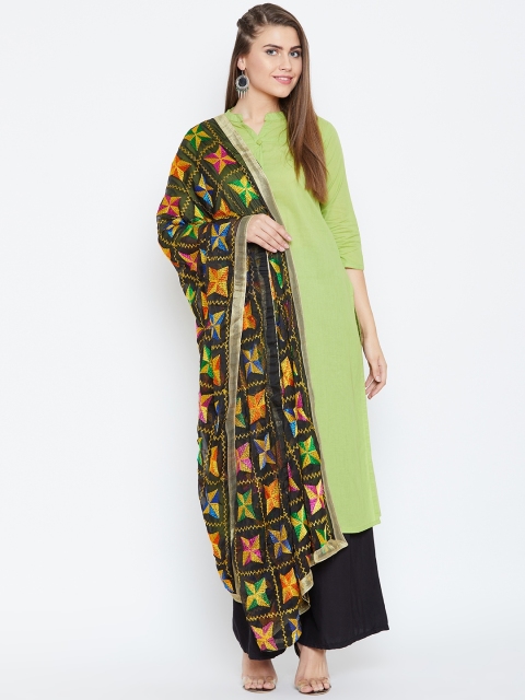 

Vastraa Fusion Black Hand Embroidered Phulkari Dupatta