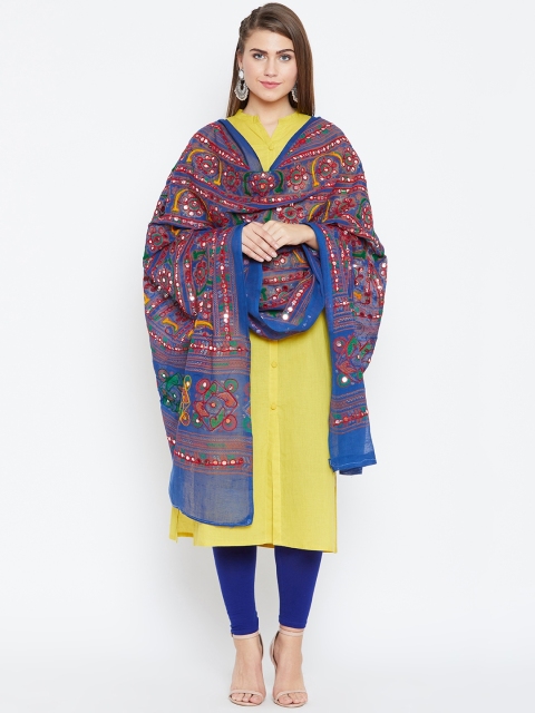 

Vastraa Fusion Blue Kutch Embroidered Pure Cotton Dupatta