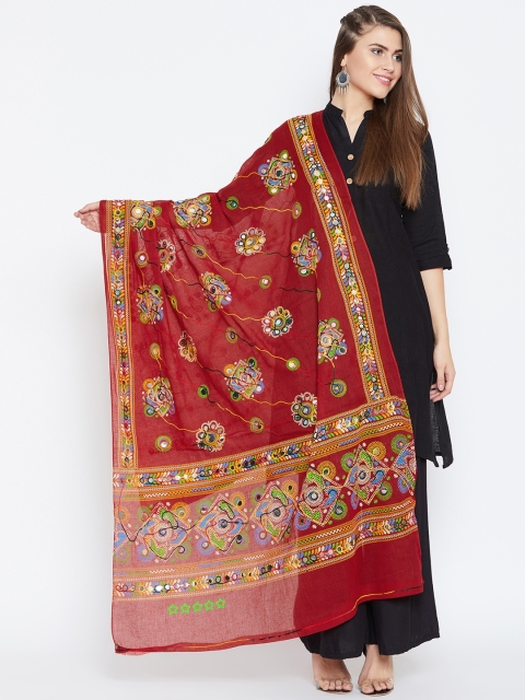 

Vastraa Fusion Red & Yellow Kutch Work Embroidered Pure Cotton Dupatta