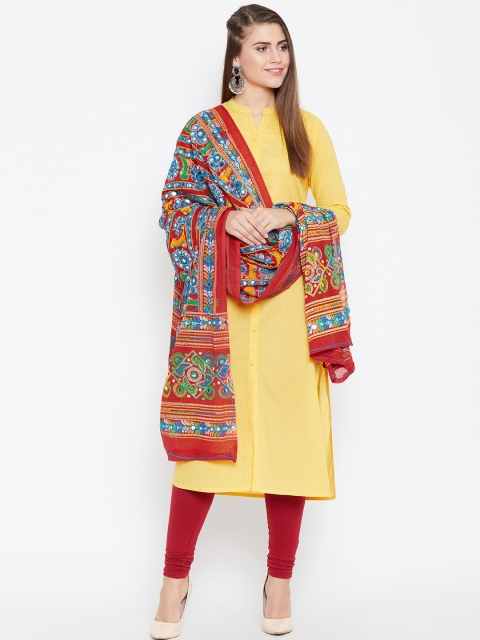 

Vastraa Fusion Red & Blue Kutch Work Embroidered Pure Cotton Dupatta