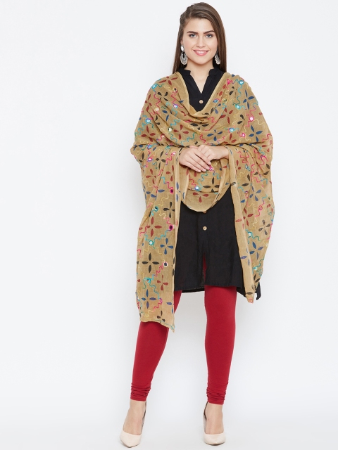 

Vastraa Fusion Beige & Pink Embroidered Pure Cotton Dupatta